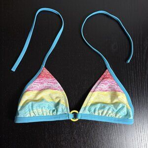 Vintage Y2K XHILARATION Womens S Triangle Bikini Swimsuit Top Colorful Stripes